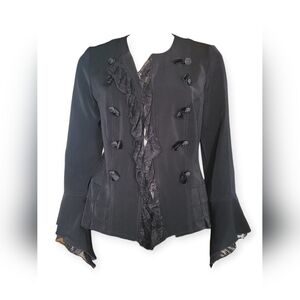 Vintage Y2K Goth Military Jacket Lace Ruffle Whimsigoth Vampire Black Medium